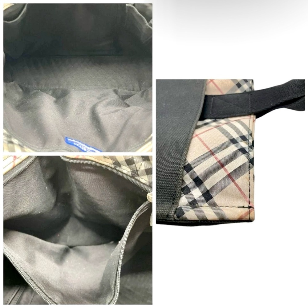 BURBERRY BLUE LABEL Black Beige Nova Check Canvas Tote A4 Storage - Picture 9 of 9